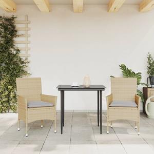vidaXL Tuinstoelen 2 st met kussens poly rattan beige