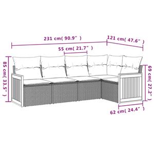 vidaXL 5-delige Loungeset met kussens poly rattan zwart