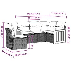 vidaXL 5-delige Loungeset met kussens poly rattan zwart
