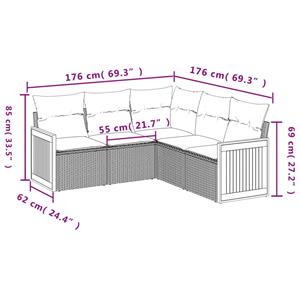 vidaXL 5-delige Loungeset met kussens poly rattan zwart