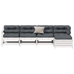 vidaXL 5-delige Loungeset met kussens massief grenenhout wit