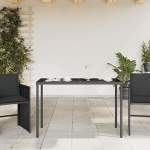 vidaXL Tuintafel met glazen blad 115x54x74 cm poly rattan zwart