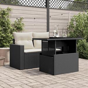 vidaXL Tuintafel met glazen blad 100x55x73 cm poly rattan zwart