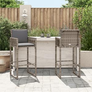 vidaXL Tuinbarkrukken met kussens 2 st poly rattan grijs