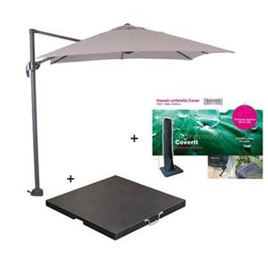 Garden Impressions parasol S 250x250 d.grijs - zand met voet en hoes