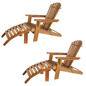 Casaria Ligstoel Adirondack Set van 2 Acaciahout + Voetsteunen