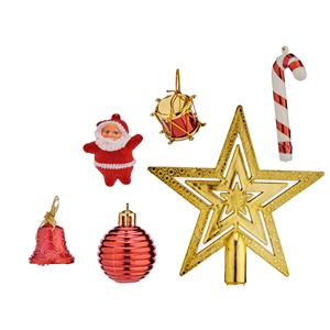 Krist+ kerstornamenten - 24x - met piek rood/goud voor mini kerstboom -