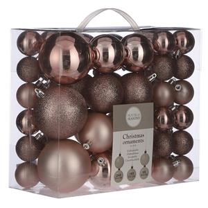 House of Seasons 46x stuks kunststof kerstballen roze 4, 6 en 8 cm -