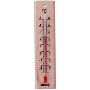 AMIG Thermometer binnen/buiten - hout - bruin - 14 x 3 cm -