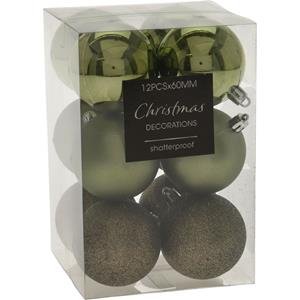 Christmas Decoration 12x stuks kerstballen mix groen tinten kunststof 6 cm -