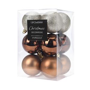 Christmas Decoration 12x stuks kerstballen mix herfstkleuren kunststof 6 cm -