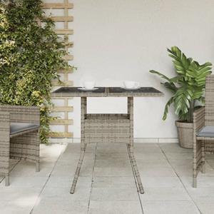 vidaXL Tuintafel met glazen blad 80x80x75 cm poly rattan grijs