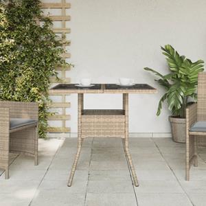 vidaXL Tuintafel met glazen blad 80x80x75 cm poly rattan beige