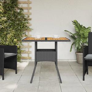 vidaXL Tuintafel met acaciahouten blad 80x80x75 cm poly rattan zwart