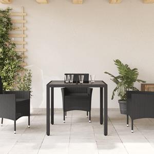 vidaXL Tuintafel met glazen blad 90x90x75 cm poly rattan