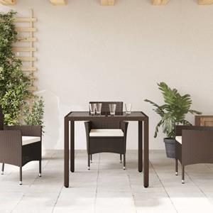 vidaXL Tuintafel met glazen blad 90x90x75 cm poly rattan bruin