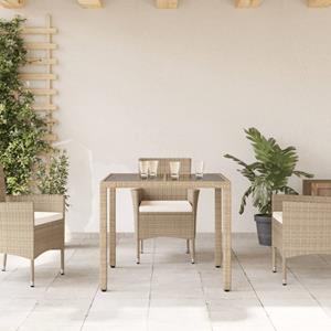 vidaXL Tuintafel met glazen blad 90x90x75 cm poly rattan beige