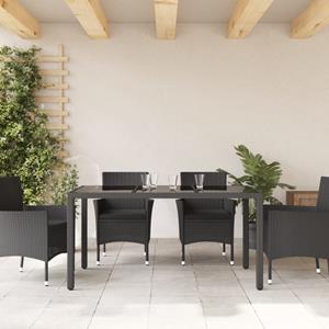 vidaXL Tuintafel met glazen blad 150x90x75 cm poly rattan zwart