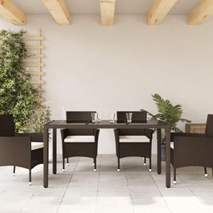 vidaXL Tuintafel met glazen blad 150x90x75 cm poly rattan bruin