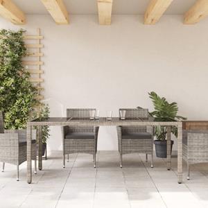 vidaXL Tuintafel met glazen blad 190x90x75 cm poly rattan grijs