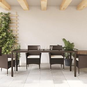 vidaXL Tuintafel met glazen blad 190x90x75 cm poly rattan bruin