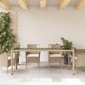 vidaXL Tuintafel met glazen blad 190x90x75 cm poly rattan beige