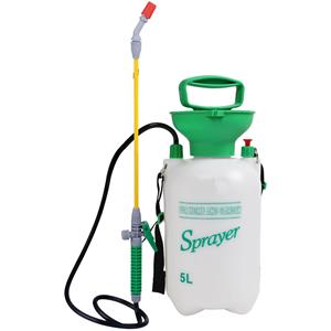 Sunnydays Plantenspuit met hoge druk sproeier en lange spuit - kunststof - 5 liter - wit/groen -