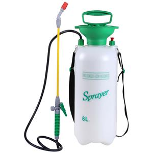 Sunnydays Plantenspuit met hoge druk sproeier en lange spuit - kunststof - 8 liter - wit/groen -