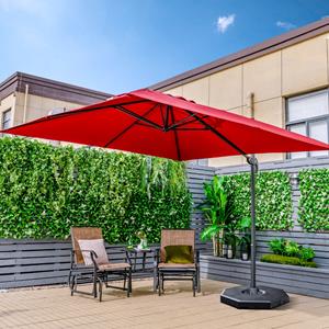 Costway 3m Cantilever Patio Parasol met 3 Kantel Instellingen 360° Rotatie Slinger Handvat 8 Stevige Baleinen Wijnrood