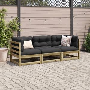 vidaXL 3-delige Loungeset met kussens geïmpregneerd grenenhout
