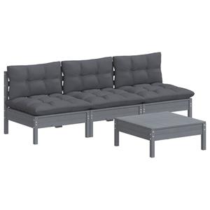 vidaXL 4-delige Loungeset met antracietkleurige kussens grenenhout