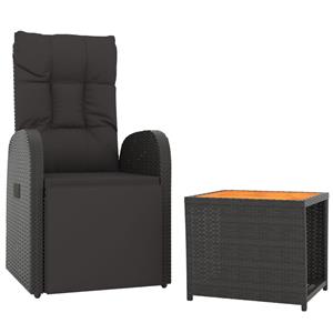 vidaXL 2-delige Loungeset poly rattan en massief acaciahout zwart