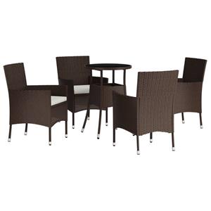 vidaXL 5-delige Bistroset met kussens poly rattan bruin