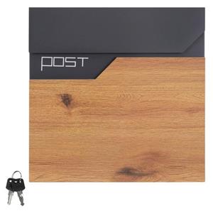 Ml-design - Briefkasten mit Zeitungsfach, 37x37x11 cm, Anthrazit/Holzoptik, aus Edelstahl
