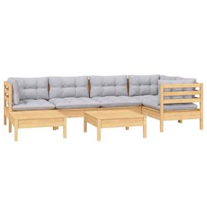 vidaXL 7-delige Loungeset met grijze kussens massief grenenhout