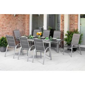 MERXX Tuin-eethoek Amalfi di lusso 8 stapelstoelen, stoel met een hoge rugleuning met uittrekbare tafel,gewicht tafel 52,6kg (9-delig)