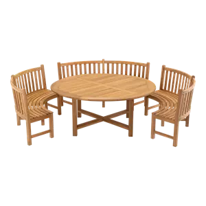 Lesli Living Tafel teak ø180 met 3x ronde parkbank