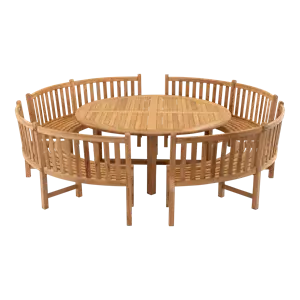 Lesli Living Tafel teak ø180 met 4x ronde parkbank