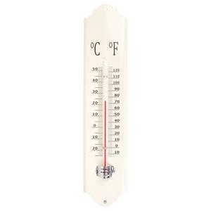 Esschert Design thermometer - voor binnen en buiten - ivoor wit - 30 x 7 cm - Celsius/fahrenheit -