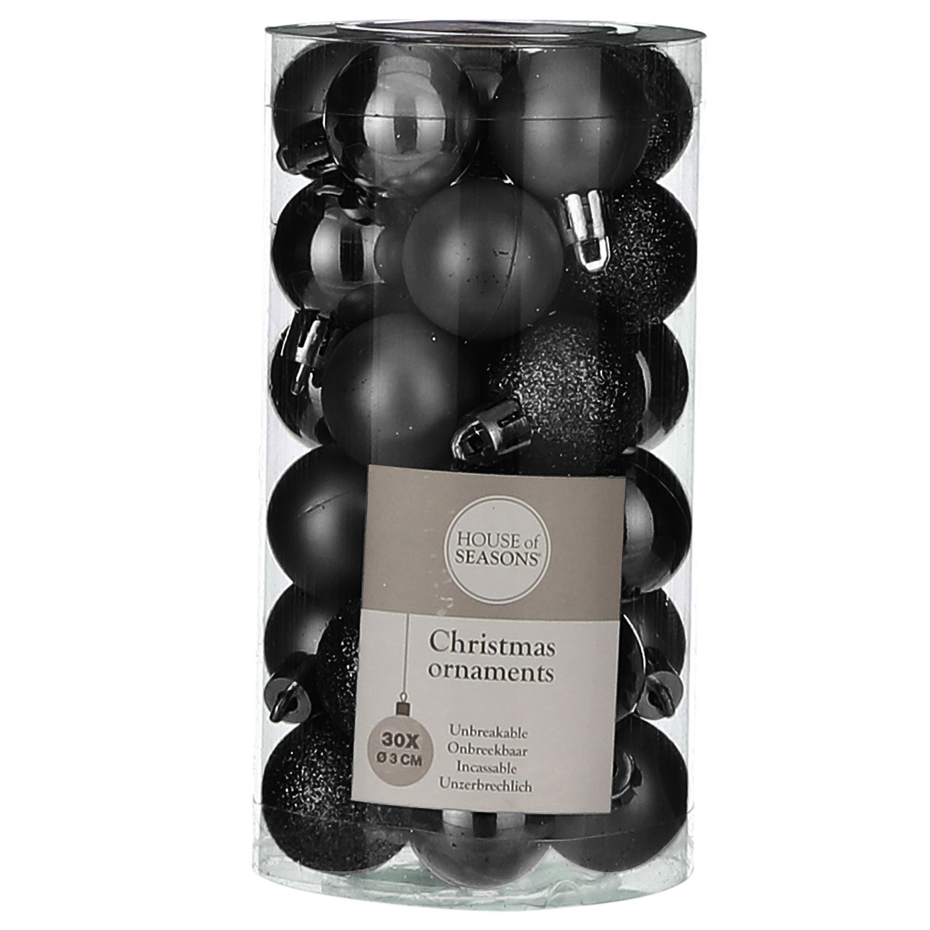 House of Seasons 30x Kleine kunststof kerstballen zwart 3 cm -