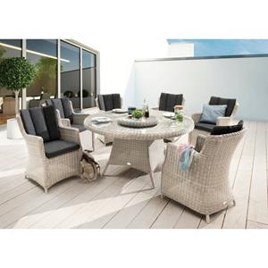 Destiny Tuin-eethoek Luna Polyrotan, 6 fauteuils + 1 tafel ø 150x75 cm, + draaischijf, + kussens (set, 19-delig)