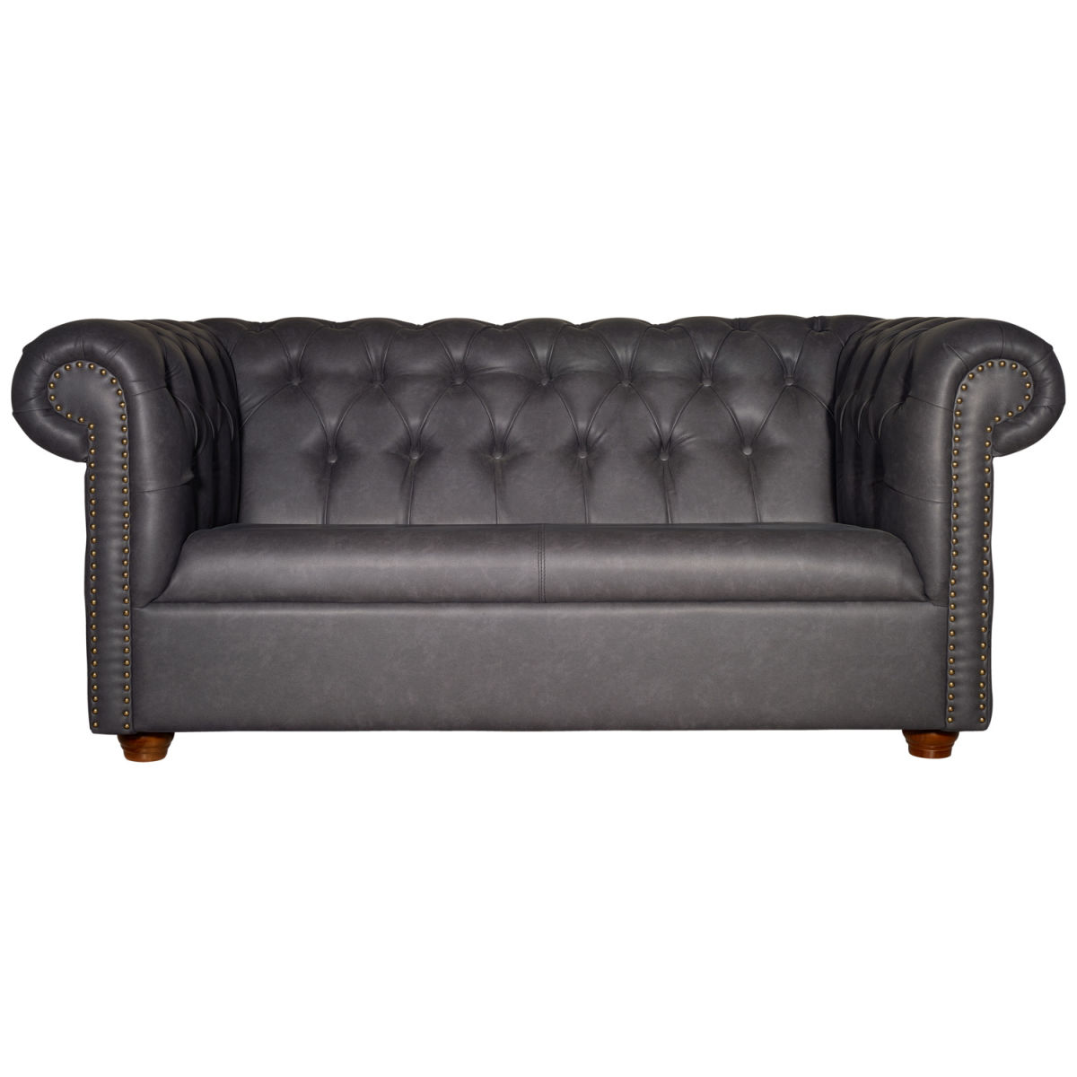 Vega 2-zits sofa Chesterfield incl. poten; 167x97x72.5 cm (BxDxH); zitting antraciet, frame bruin
