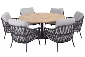 4 Seasons Outdoor Saba tafel Ø160x69cm met 6 Calpi stoelen