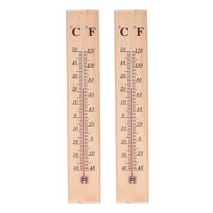 Merkloos Thermometer - 2x - voor binnen en buiten - hout - x 7 cm - Celsius/Fahrenheit -