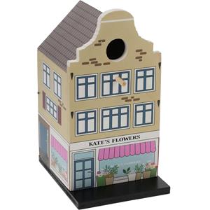 Pro Garden Vogelhuisje - grachtenpand design - hout - beige - 15 x 12 x 23 cm- nestkastje -
