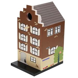 Pro Garden Vogelhuisje - grachtenpand design - hout - donkerbruin - 15 x 12 x 23 cm- nestkastje -