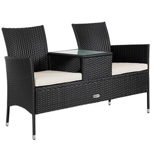casaria Gartenbank Wetterfest Polyrattan Tisch Auflagen 320kg Belastbarkeit Garten Balkon Bank Möbel Kinobank Sitzbank 2-Sitzer 143x55x88cm anthrazit