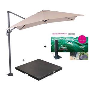 Garden Impressions parasol S 250x250 - d. grijs|ecru met voet en hoes