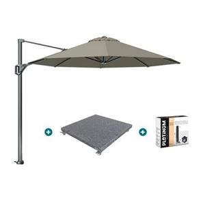 Platinum Voyager ronde zweefparasol T1 3 m. - Taupe met voet en hoes