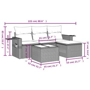 vidaXL 4-delige Loungeset met kussens poly rattan bruin